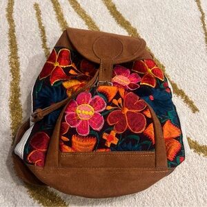 Unbranded  Brown, Multicolored Embroidered Suede Back Pack.